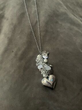 Source Unknown Silver Heart Charm Necklace with White & Clear Accents